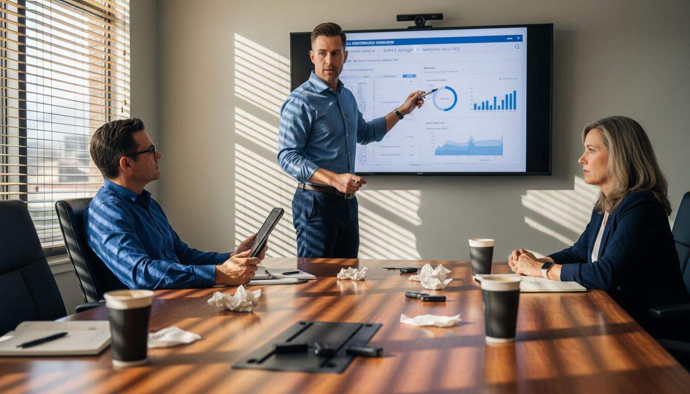 Marketing director presents tech dashboard to attorneys