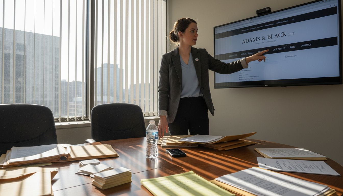 Paralegal presenting law firm website navigation