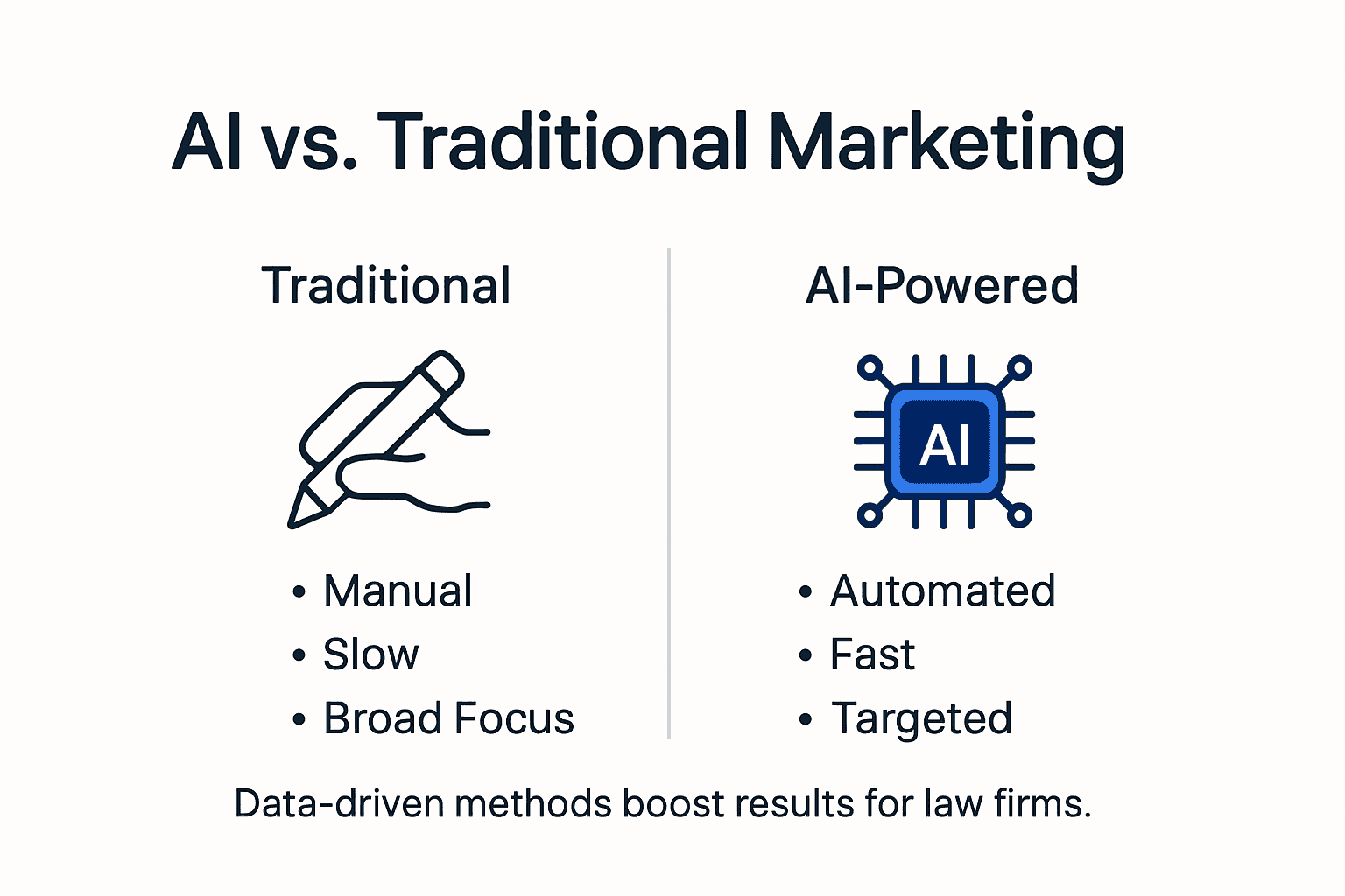 Infographic comparing AI and traditional legal marketing
