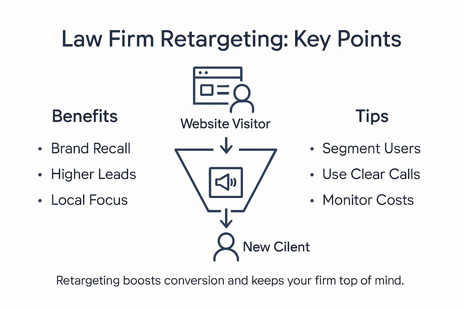 Infographic showing key retargeting ad facts for law firms