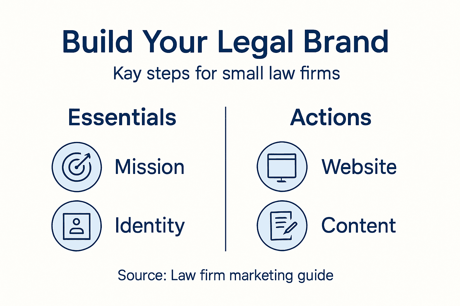 Infographic outlining core steps to brand a law firm