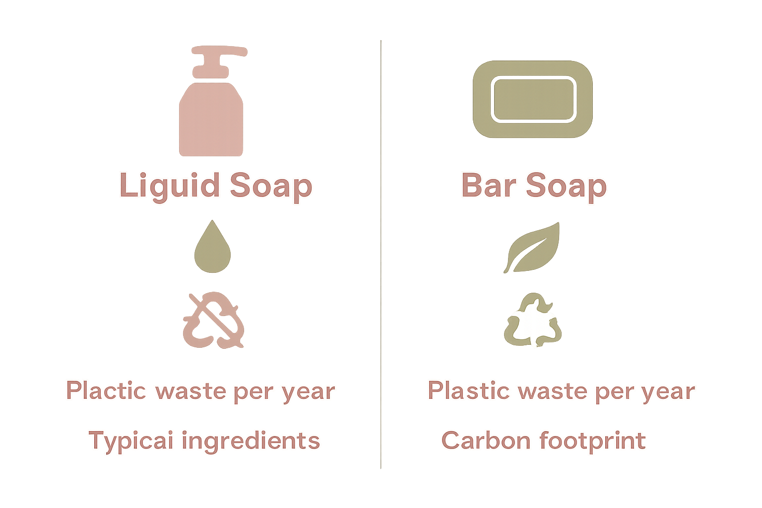 Infographic comparing environmental impacts of liquid and bar soap.
