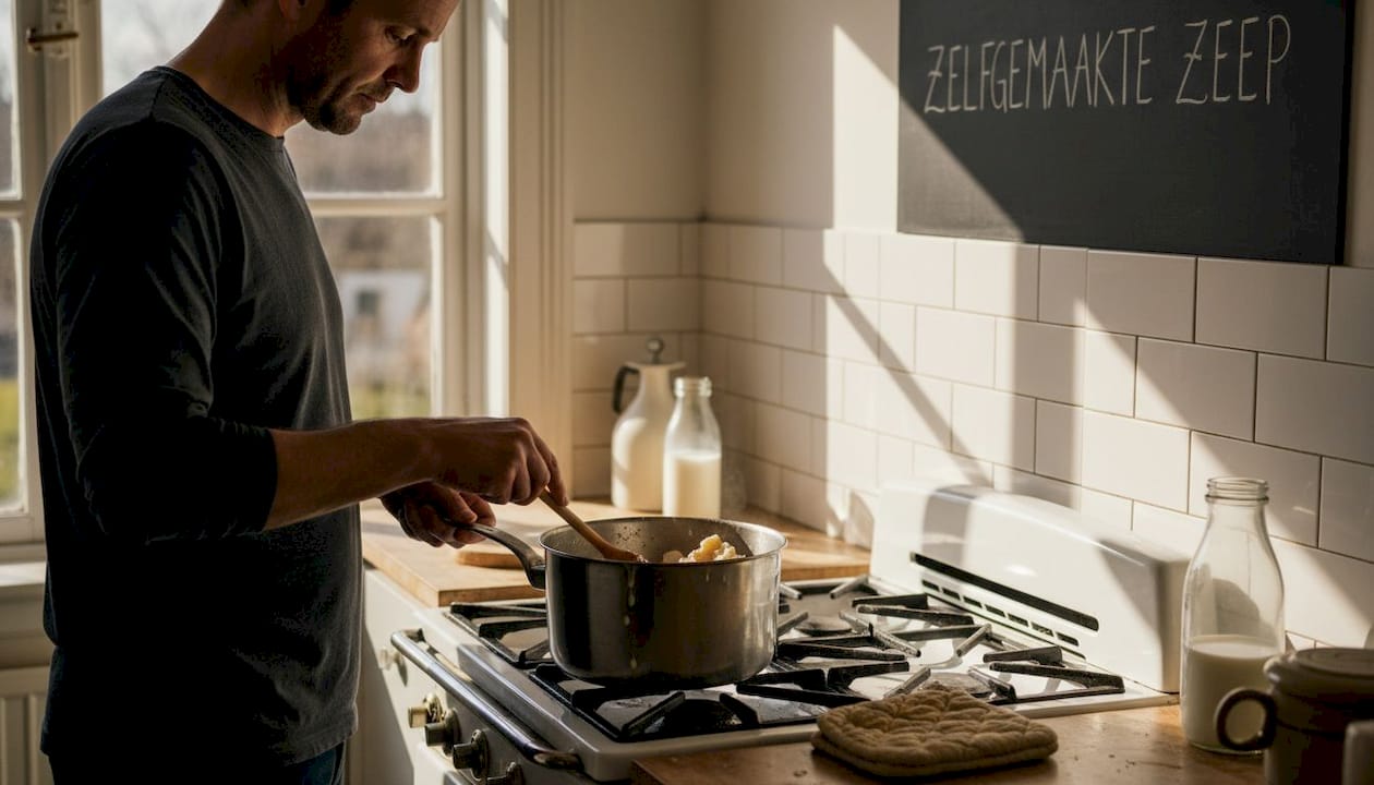 Restjes zeep kun je eenvoudig smelten door ze au bain-marie op het fornuis te verwarmen.