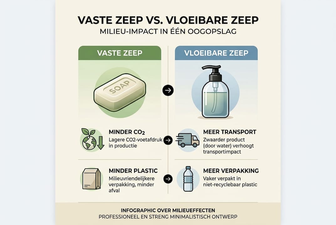 Infographic: hoe milieuvriendelijk zijn vaste en vloeibare zeep in vergelijking met elkaar?