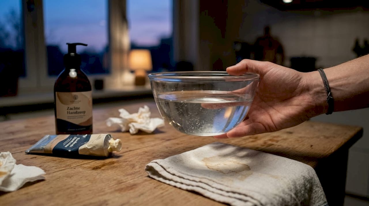 Kleine plasticdeeltjes drijven rond in een glazen schaal met water.