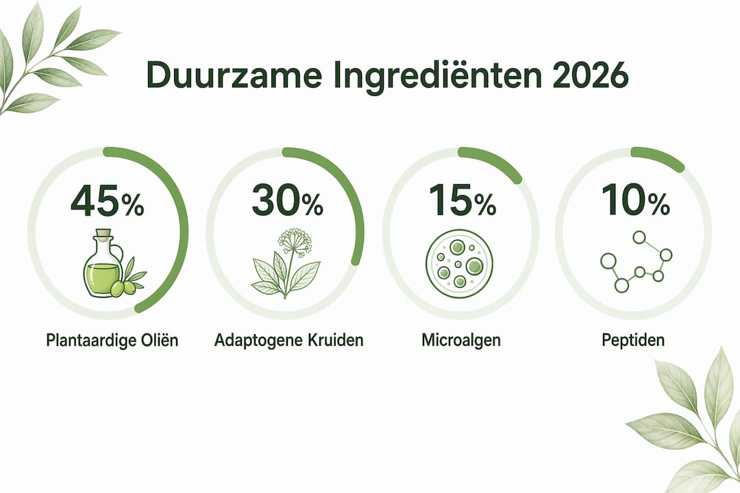 Overzicht met duurzame ingrediënten en hun aandeel in procenten
