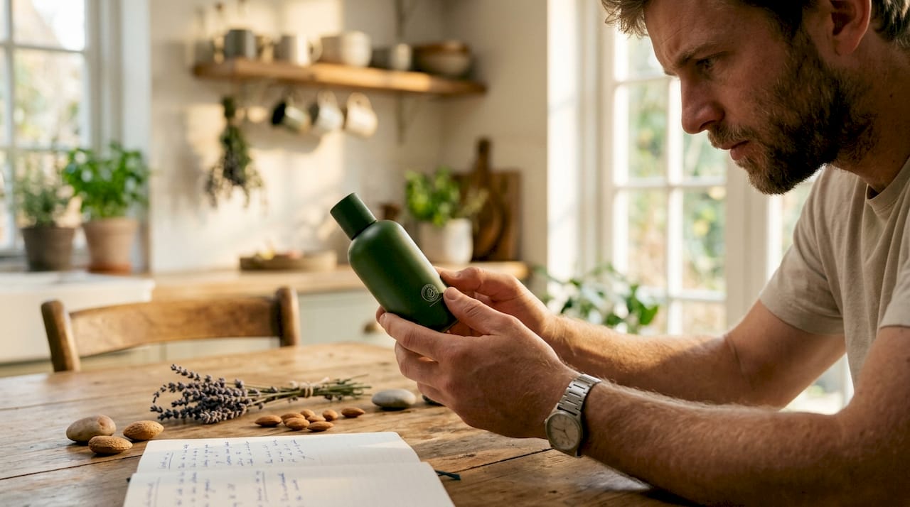 Hand die controleert of het cruelty-free keurmerk aanwezig is