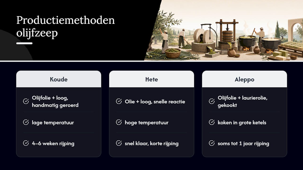Vergelijking van drie methodes voor olijfzeep en het rijpingsproces