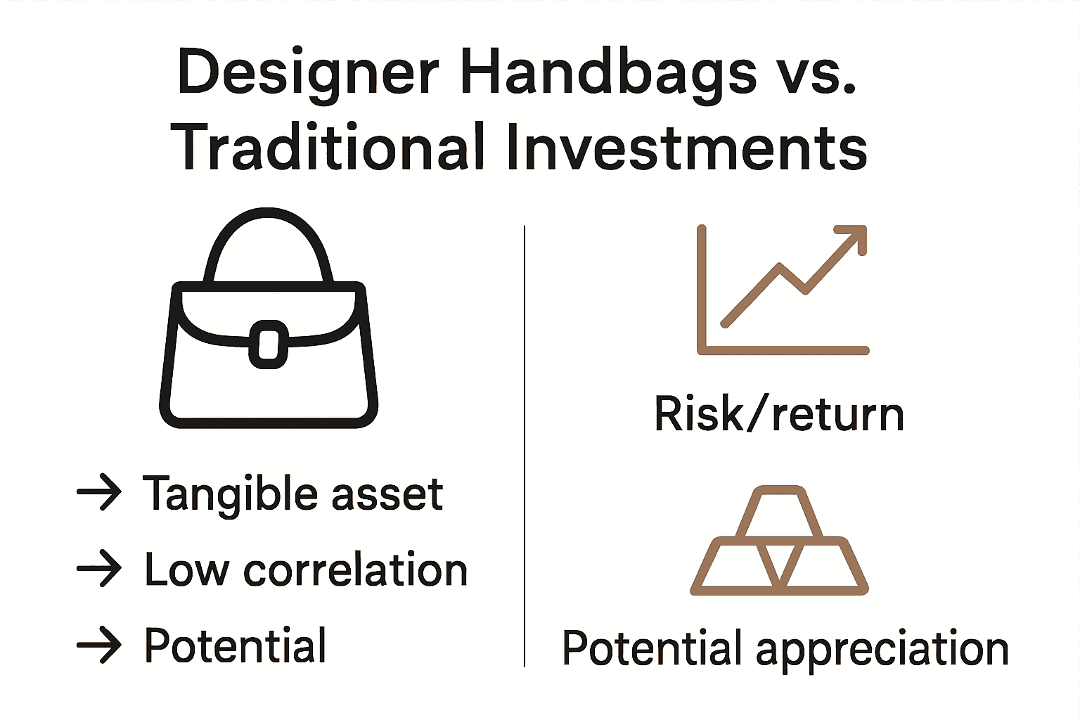 Infographic comparing handbags, stocks, and gold investments