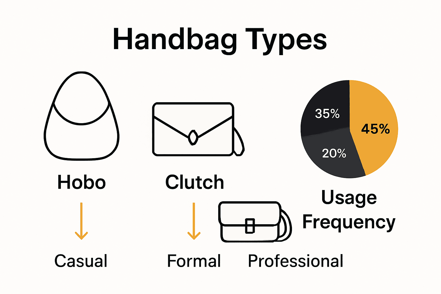 Infographic comparing major handbag types and their uses.