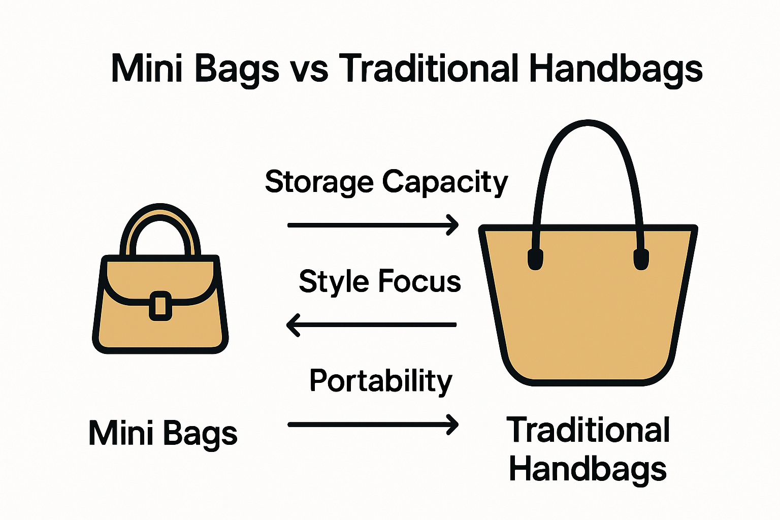 Infographic comparing mini bags and traditional handbags.