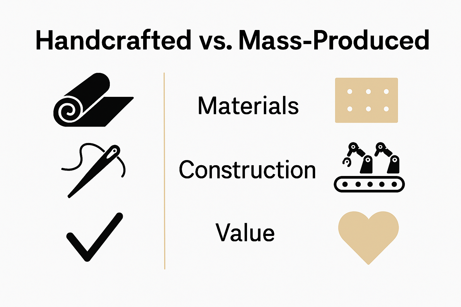 Infographic comparing features of handcrafted and mass-produced bags