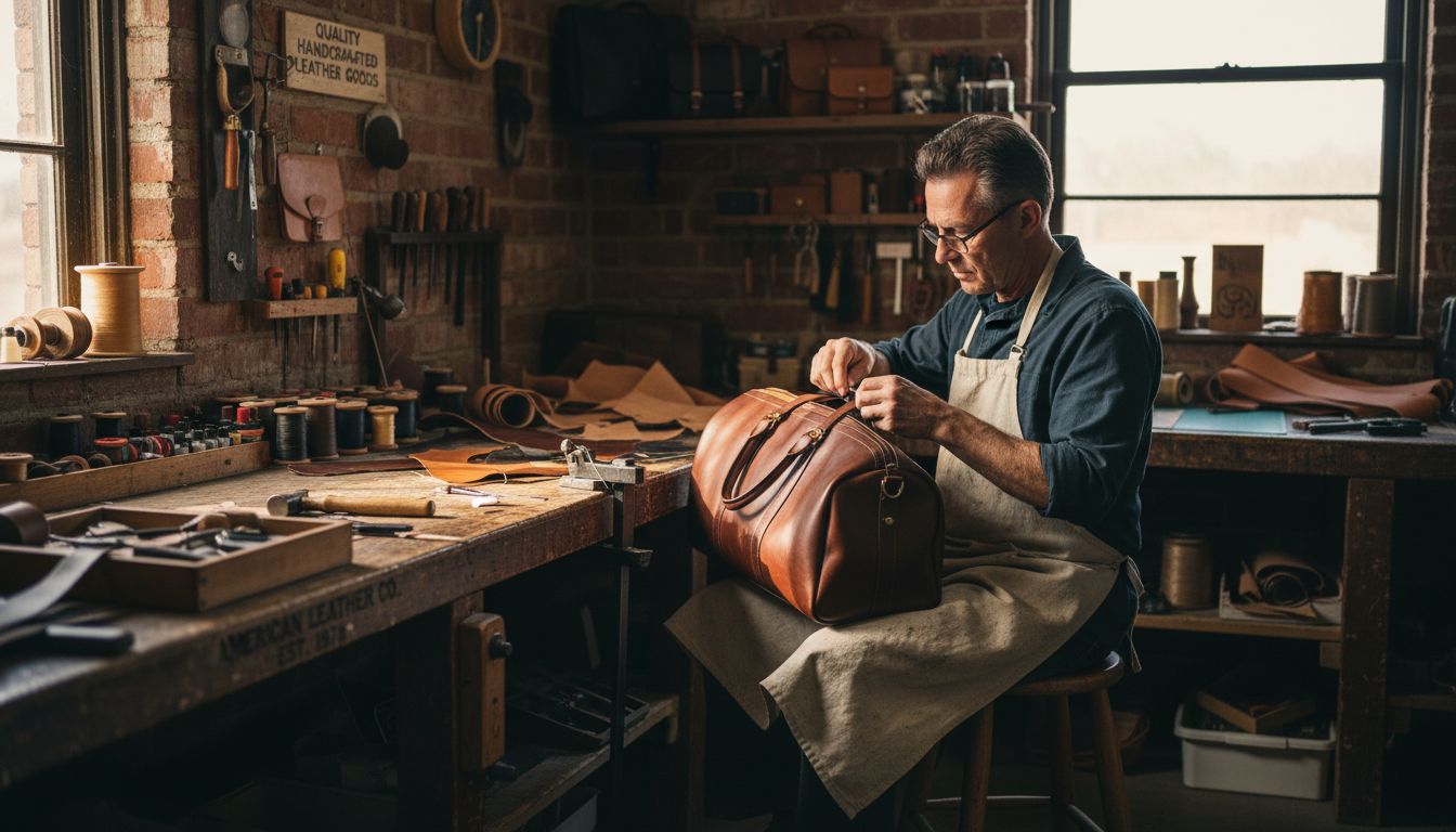 Craftsman hand-stitching men's luxury bag