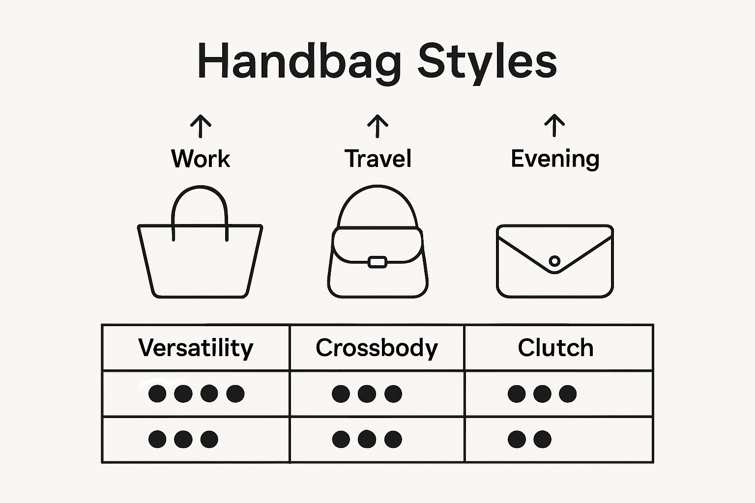 Infographic comparing major handbag styles