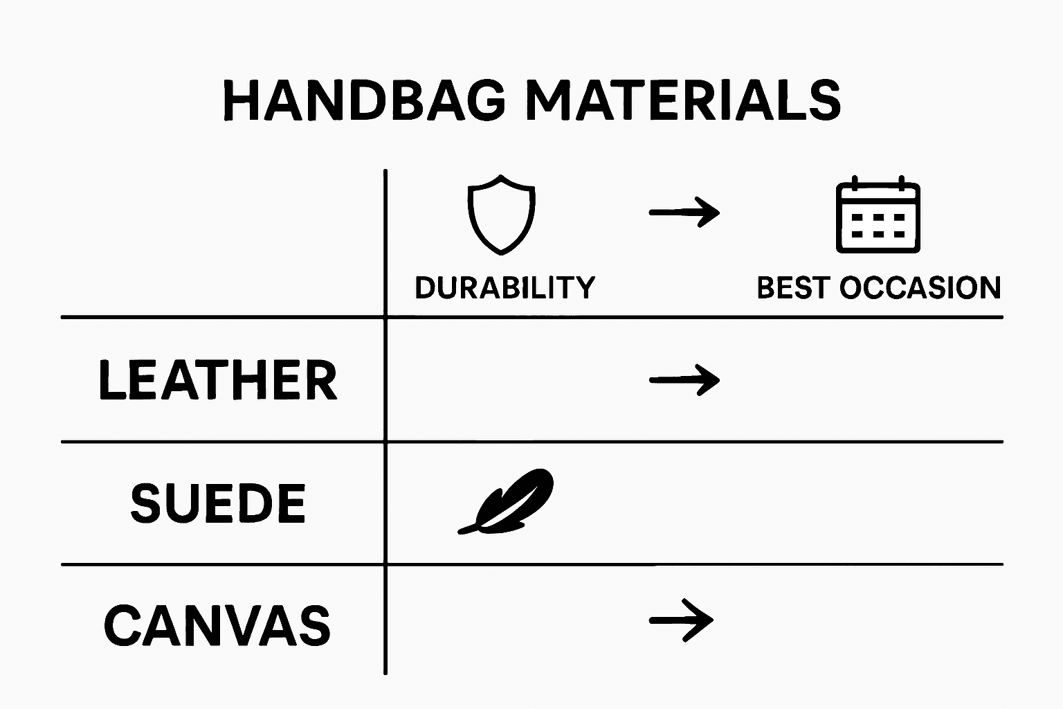 Infographic comparing handbag materials