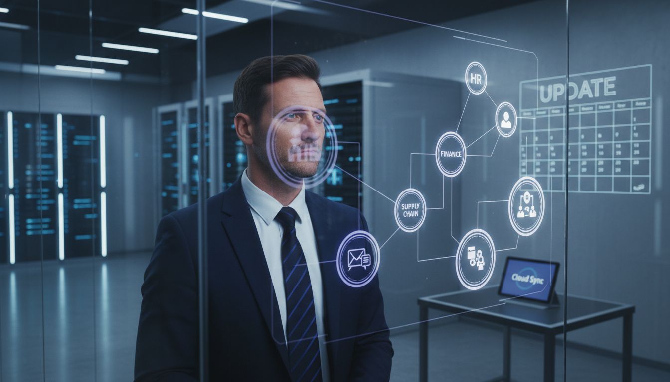 Specialist managing digital ERP system interface