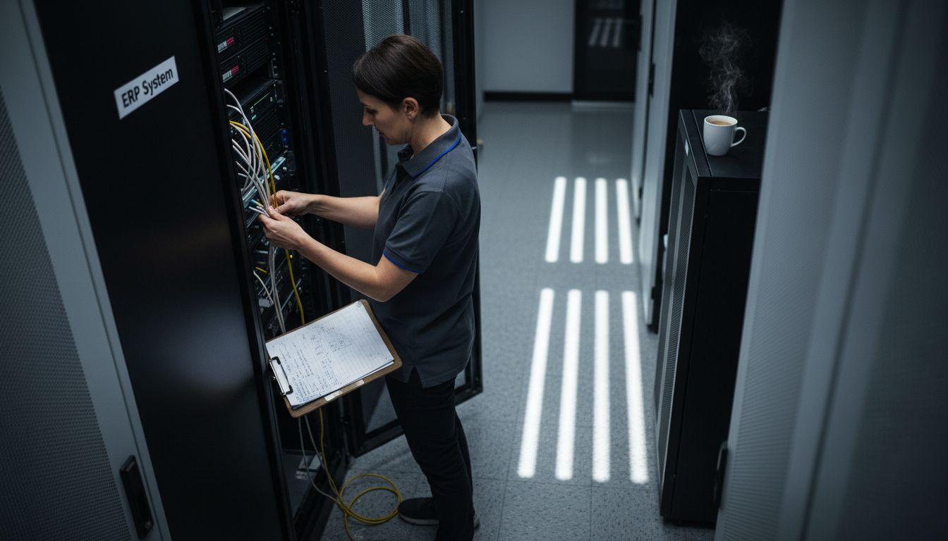 IT manager maintaining ERP server room