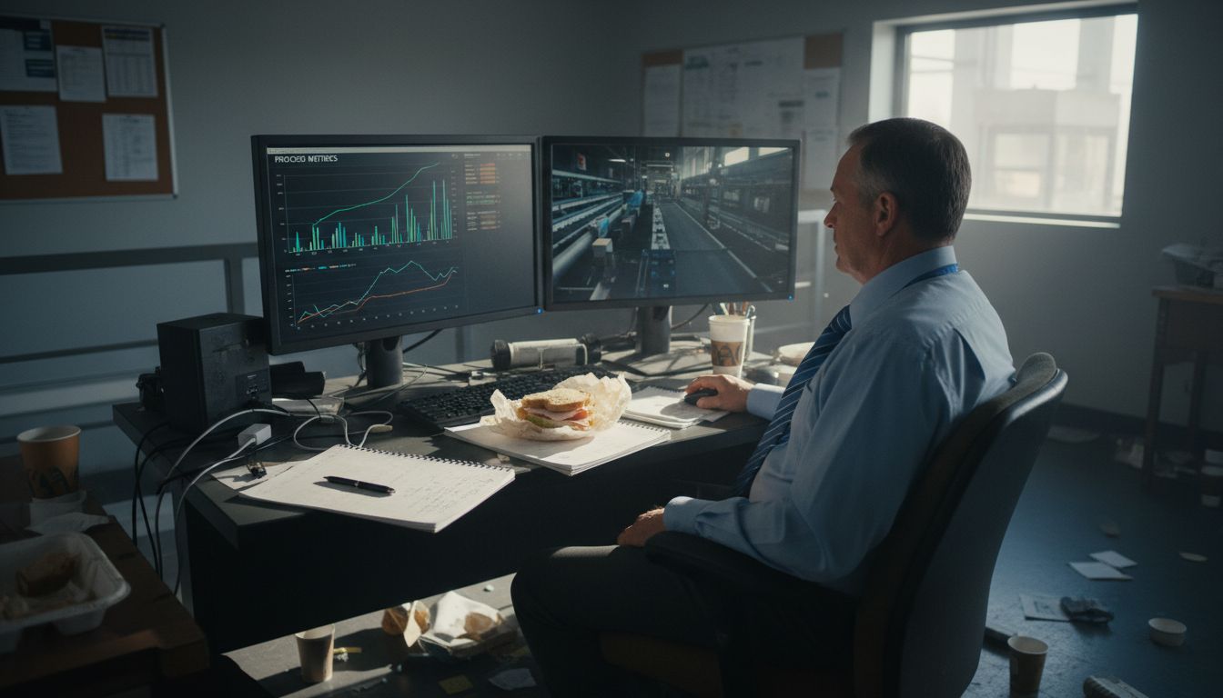 Manager reviews workflow dashboard monitors