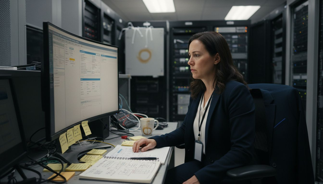IT manager configures ERP modules in server room