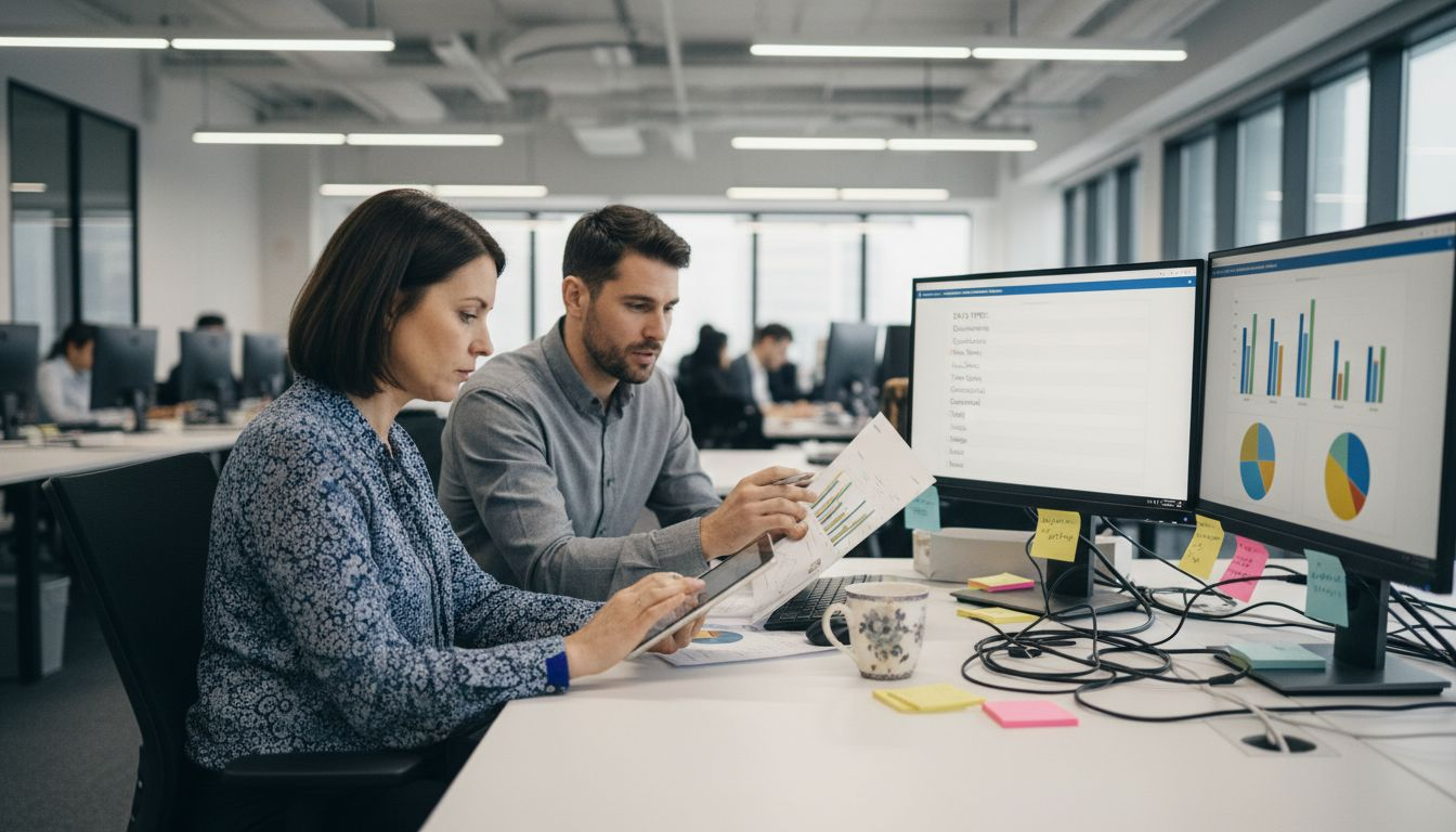 Colleagues reviewing enterprise data type reports