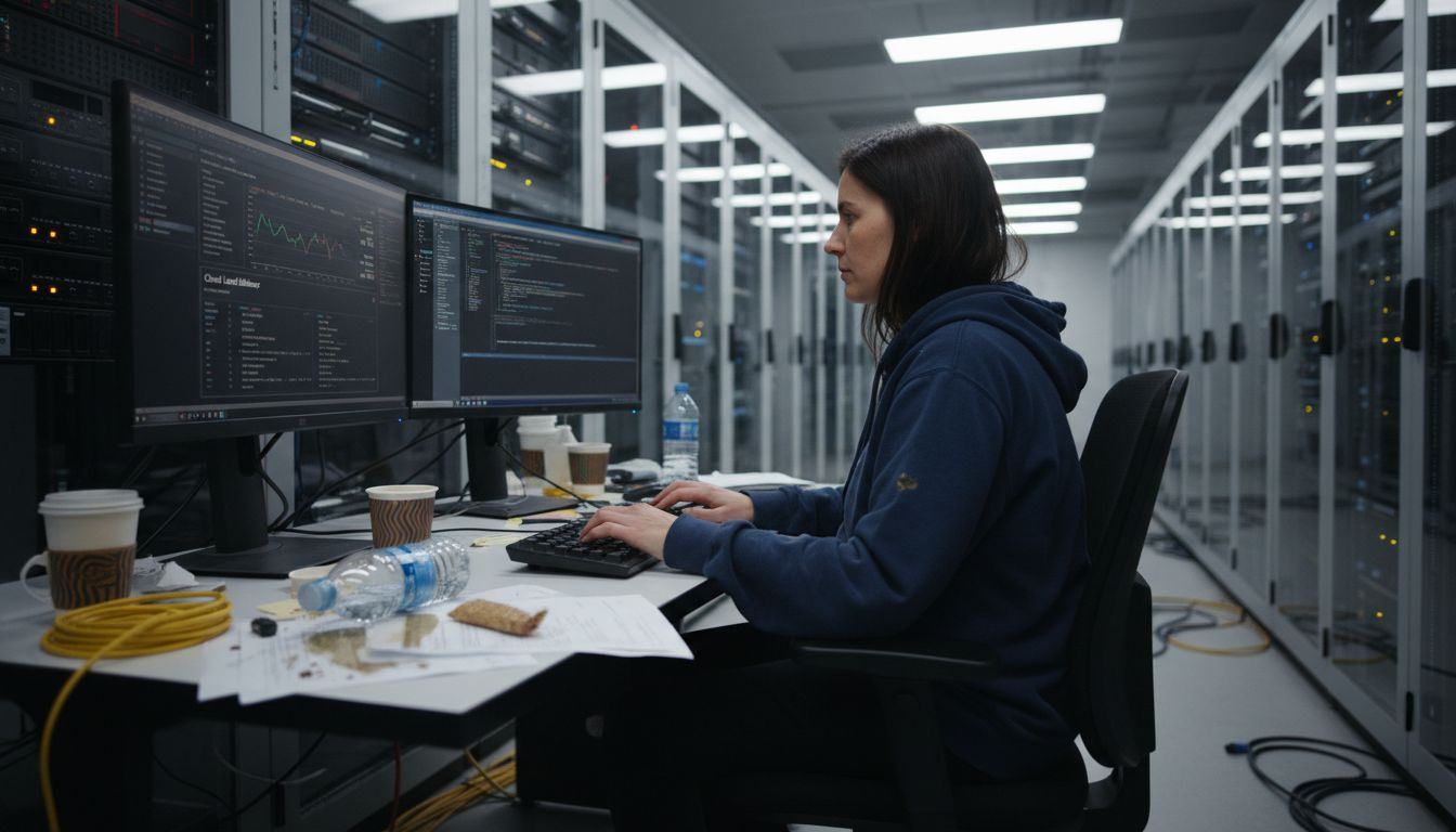 Engineer managing cloud ERP dashboard