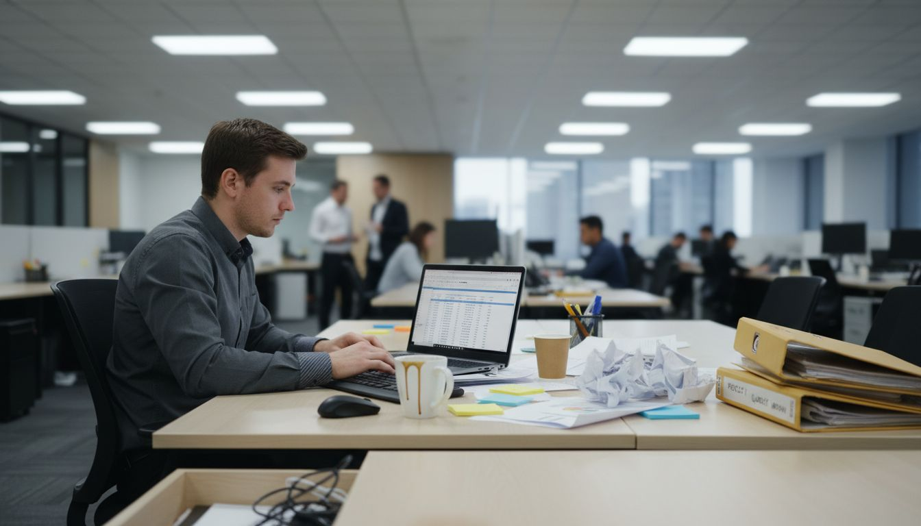 Business analyst reviewing data spreadsheet