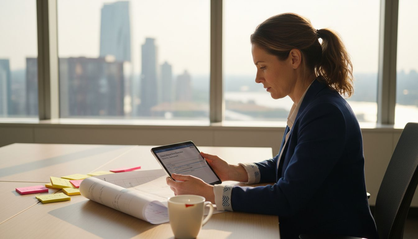 Project lead reviewing cloud checklist