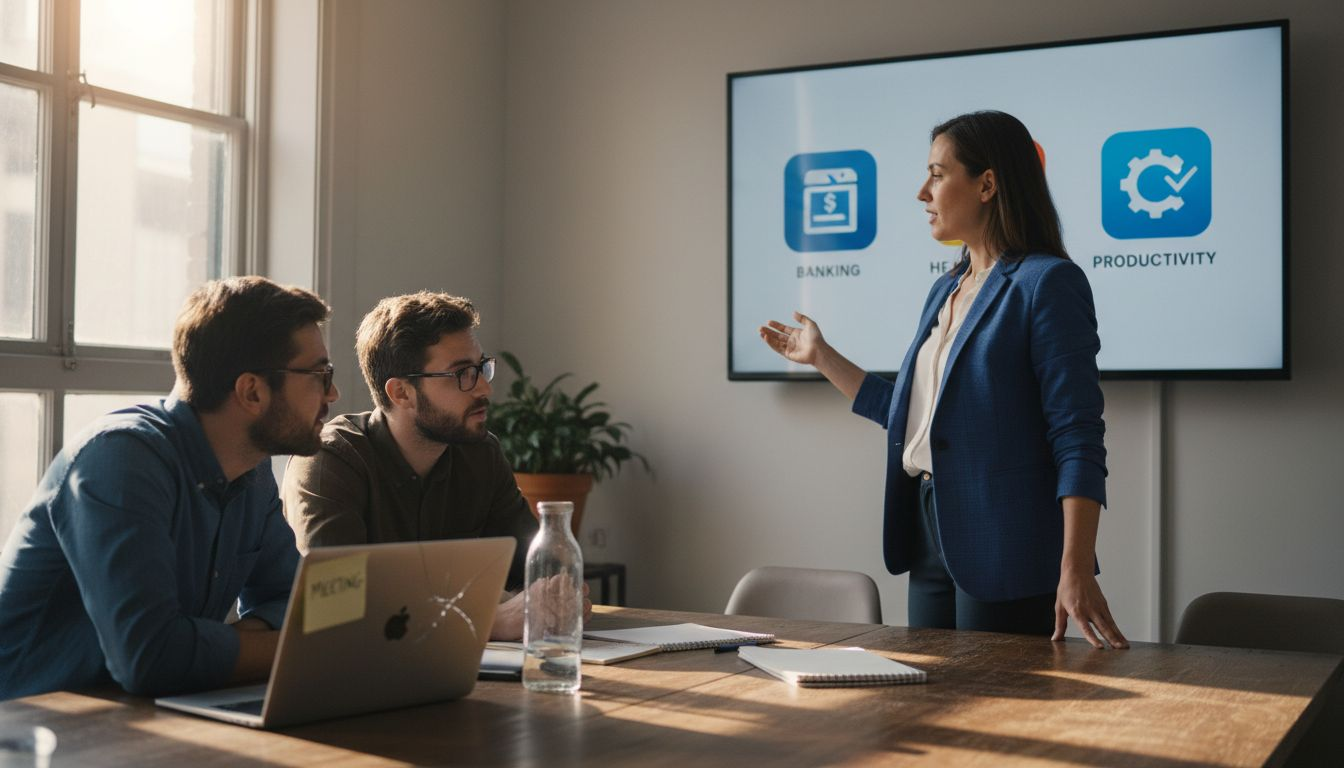 Manager discussing industry-specific mobile apps