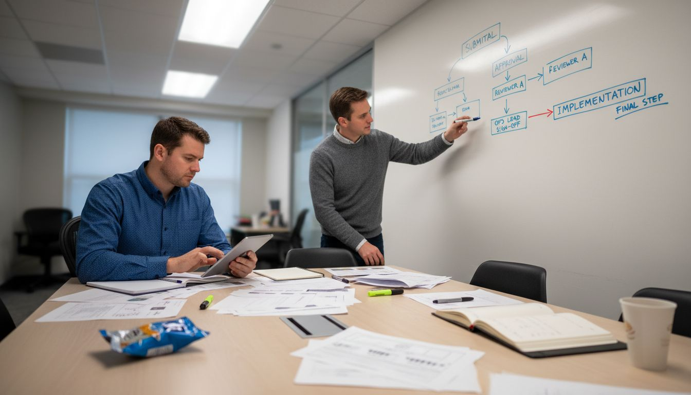 Team designing workflow approval paths