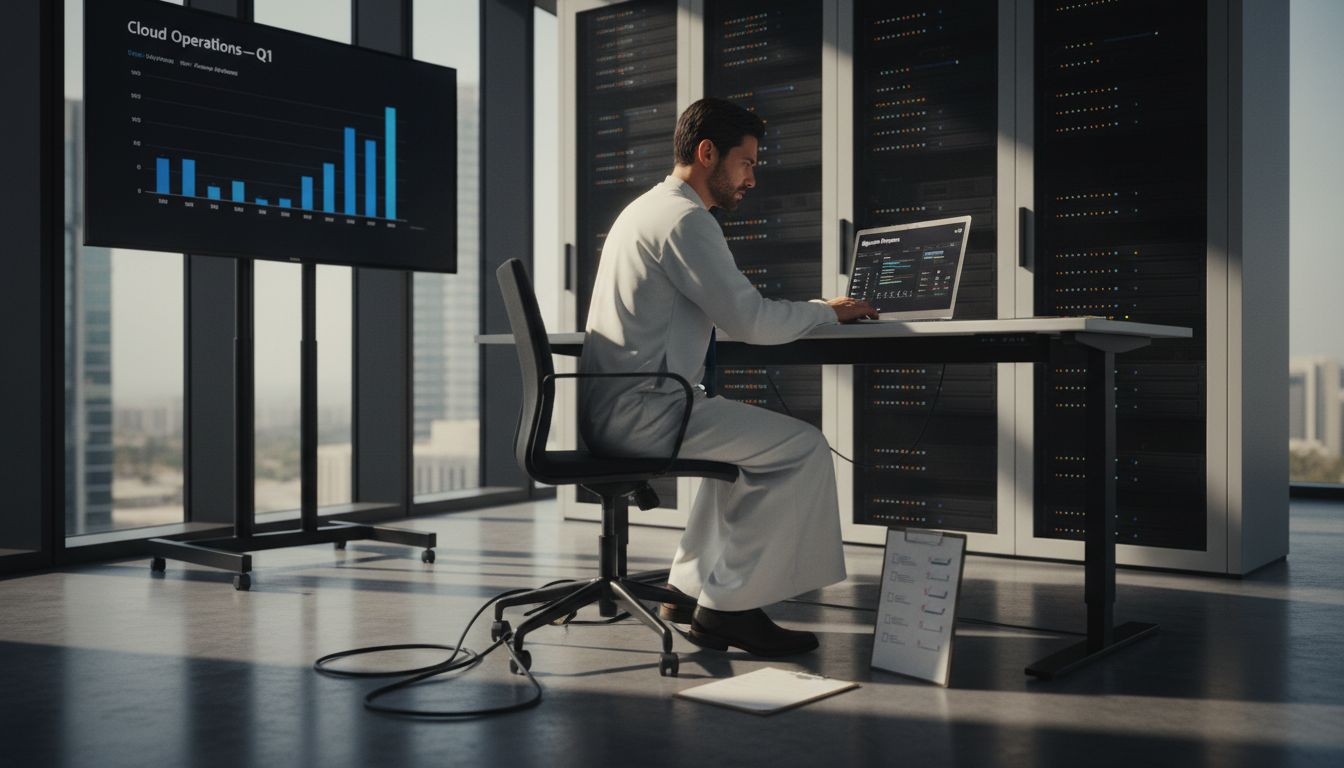 IT manager overseeing cloud migration in Dubai office