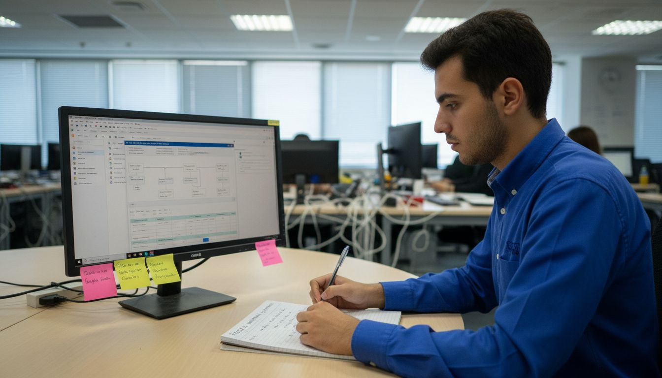 Analyst viewing BPM platform with Arabic interface