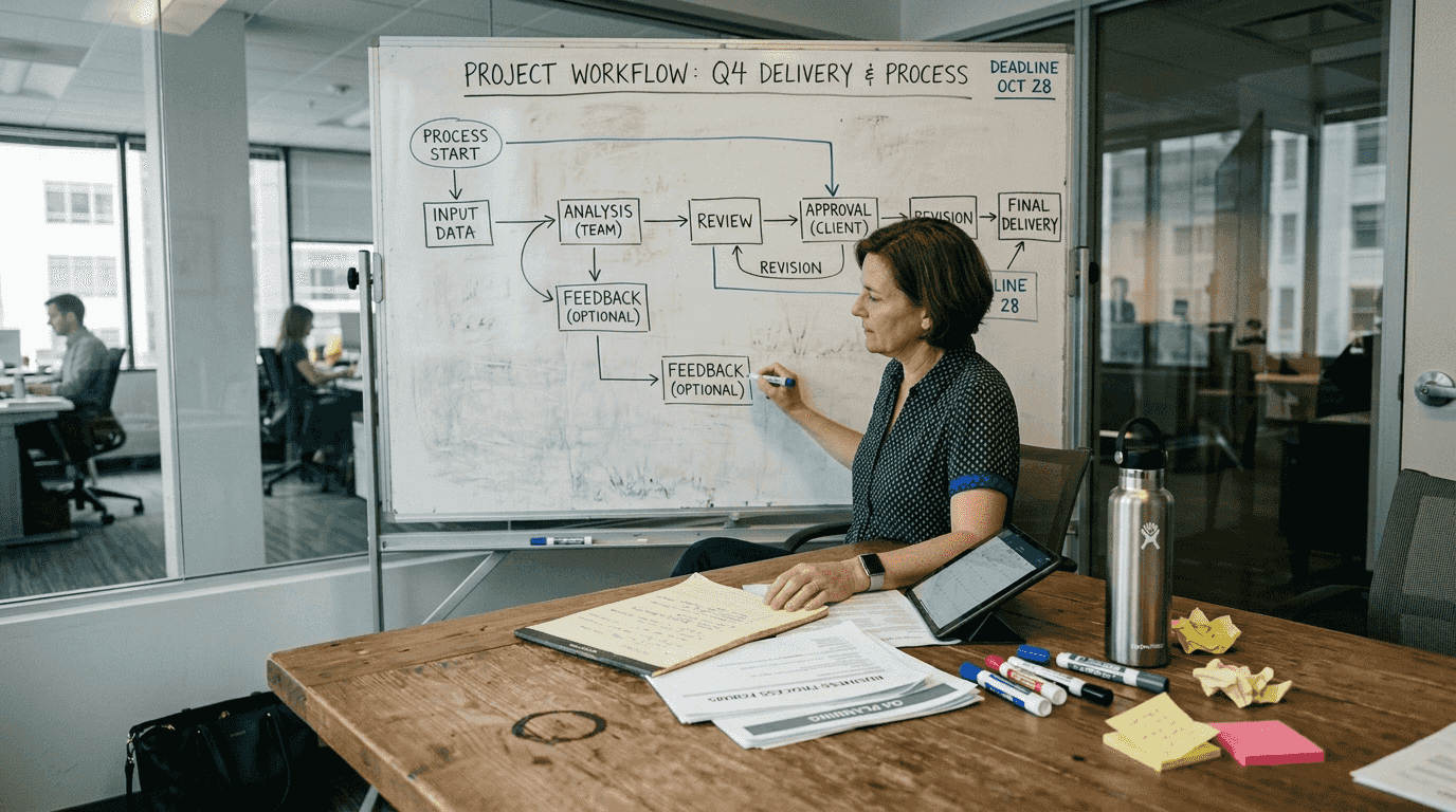 Manager drawing business process workflow