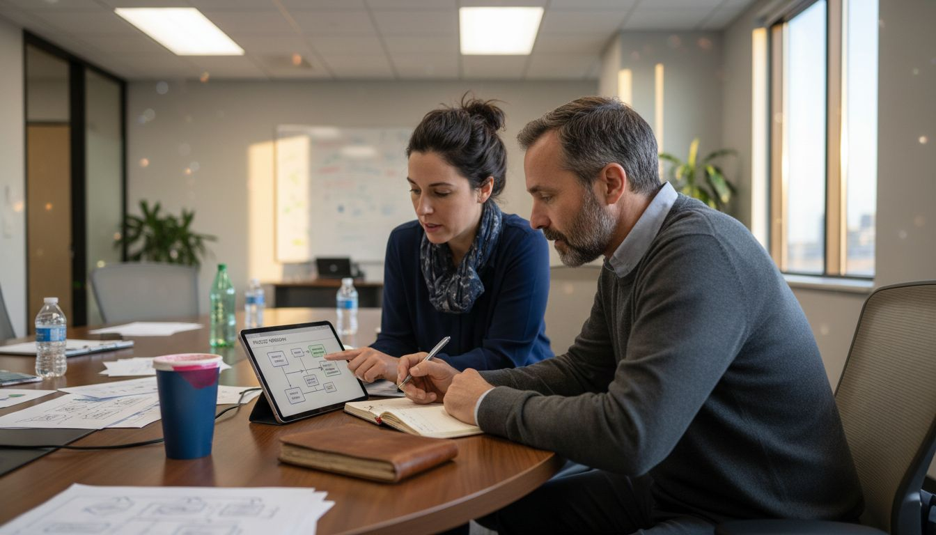 Colleagues collaborating on AI-powered workflow