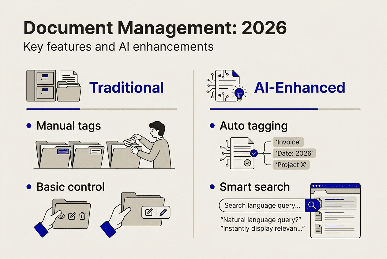 Infographic comparing traditional and AI-enhanced document management