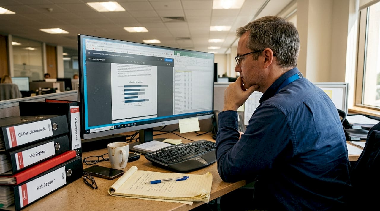 Risk manager reviewing mitigation audit data
