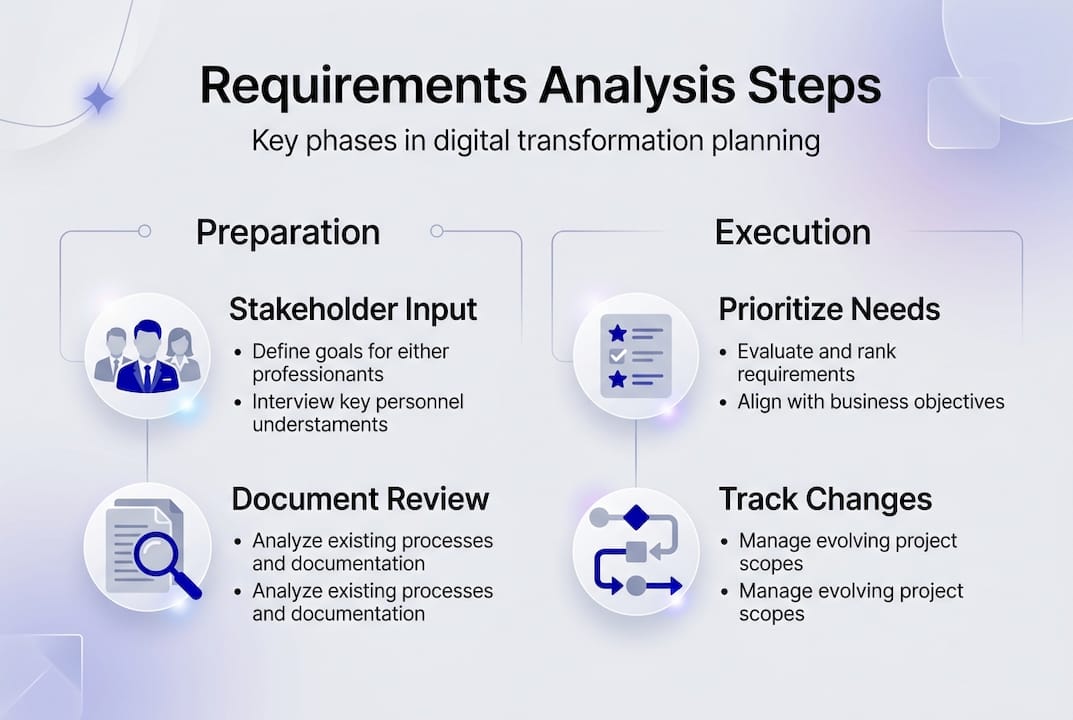 Infographic showing requirements analysis steps