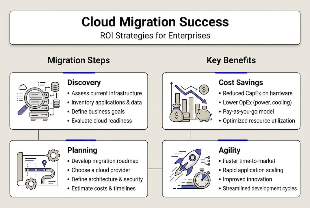 Infographic on cloud migration ROI strategies and benefits
