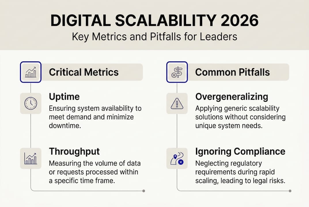 Infographic shows digital scalability metrics and pitfalls