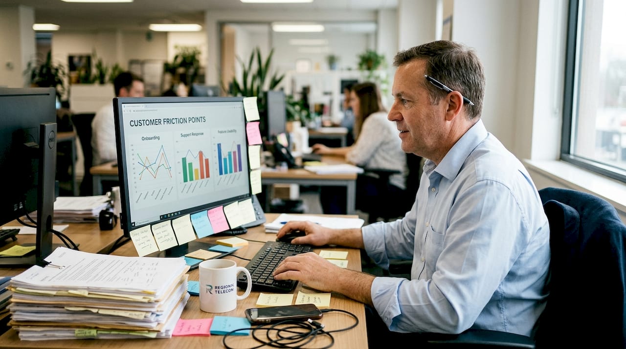 Director auditing customer journey in workspace