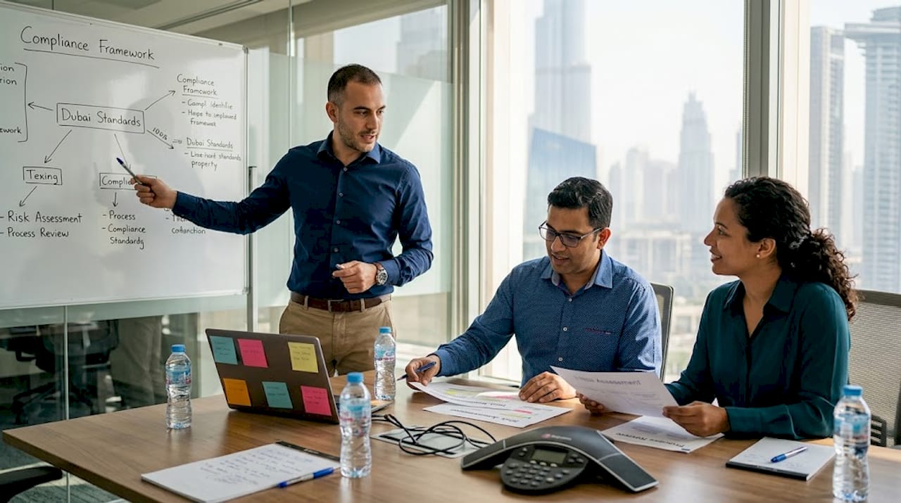 Team discussing Middle East cloud compliance