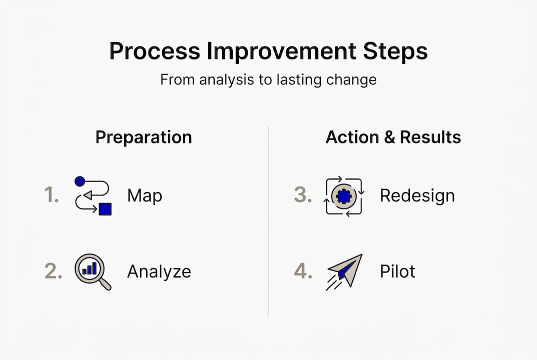 Infographic showing process improvement steps
