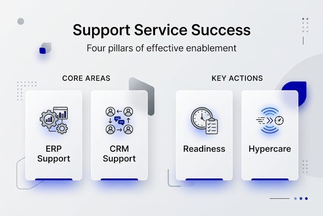 Infographic of support service pillars and actions