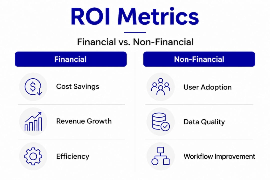 Infographic comparing financial and non-financial ROI metrics
