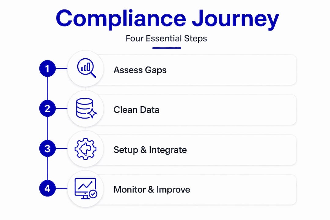 Vertical flow chart of compliance steps in ERP CRM