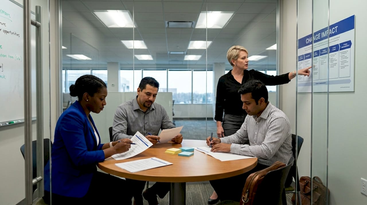 Team discussing organizational change readiness