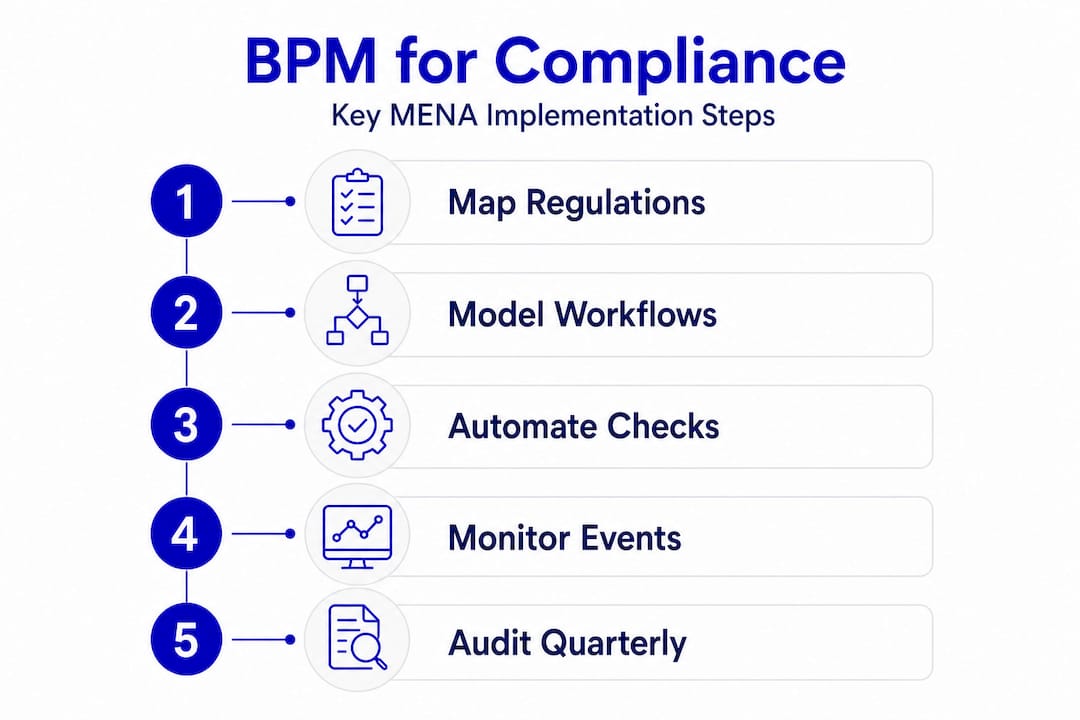 Infographic visualizing BPM steps for compliance