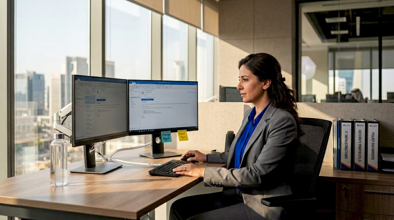 IT manager handling change management tasks