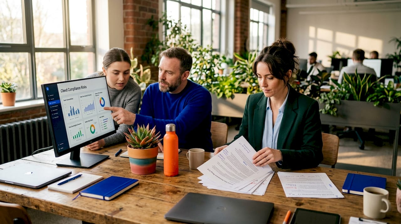 IT team analyzing cloud compliance policies