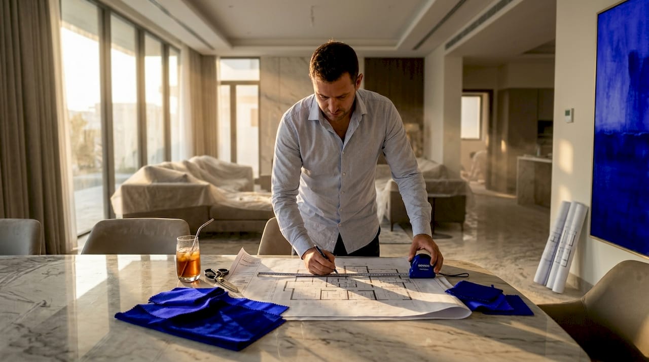 Project manager reviewing villa renovations in Dubai