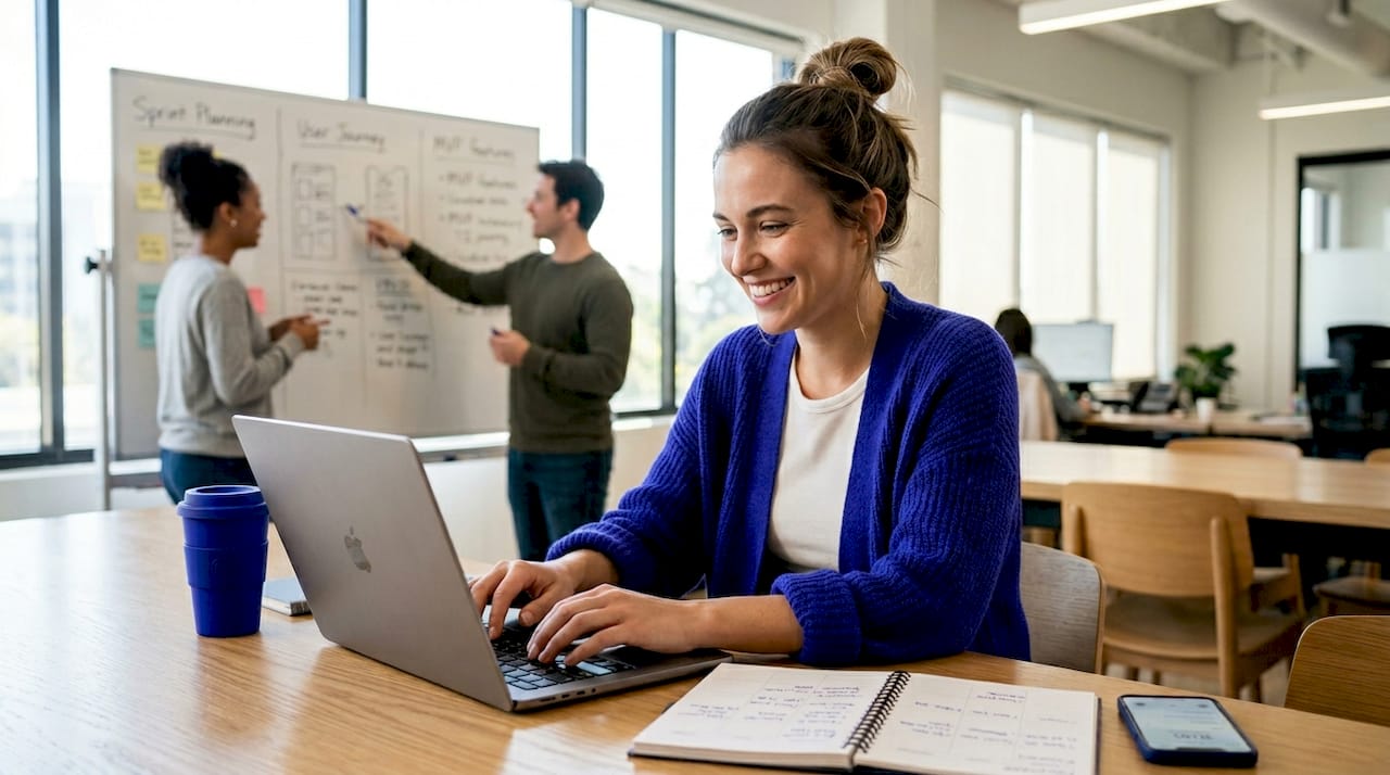 Professional woman working in open plan office